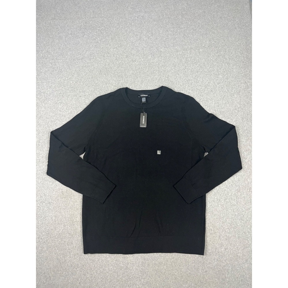 Express Sweater Mens L Black 100% Merino Wool Long Sleeve Crew Neck Pullover